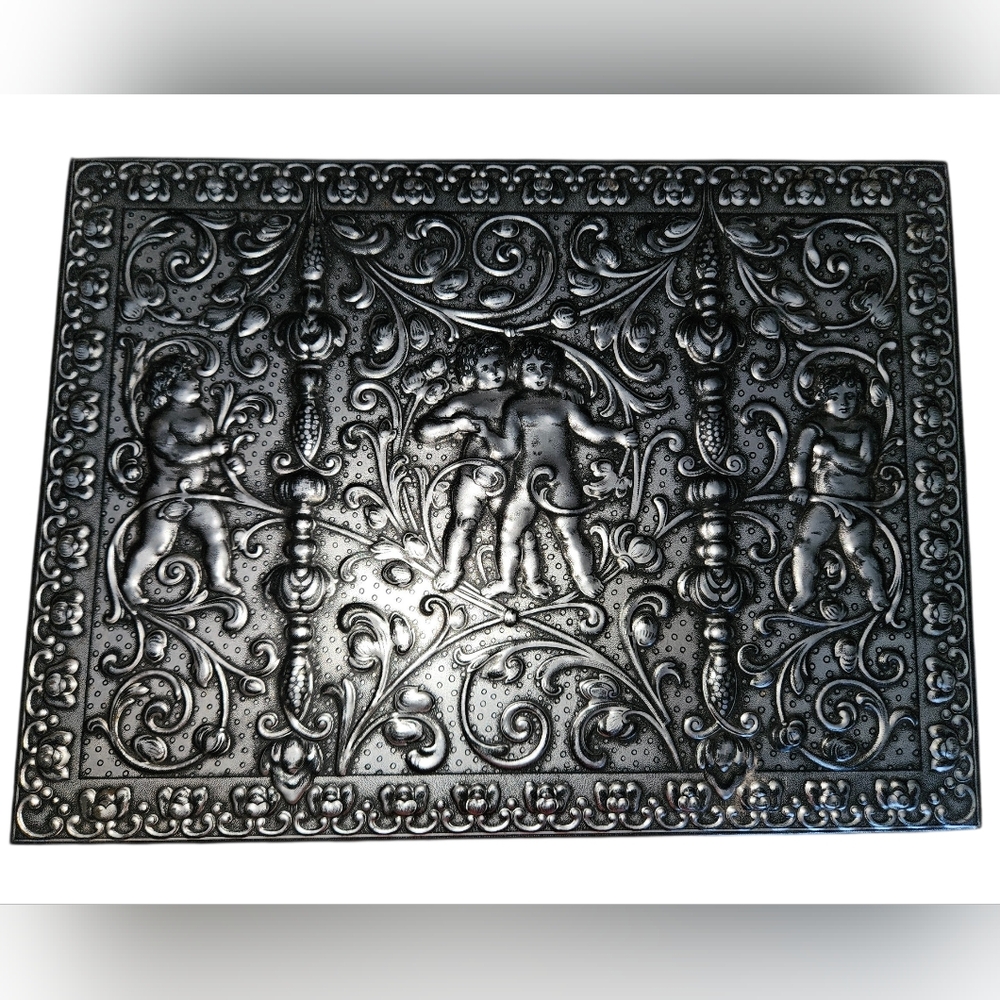Vintage Ornate Silver Metal Rectangular Decorative Box Made In Western Germany